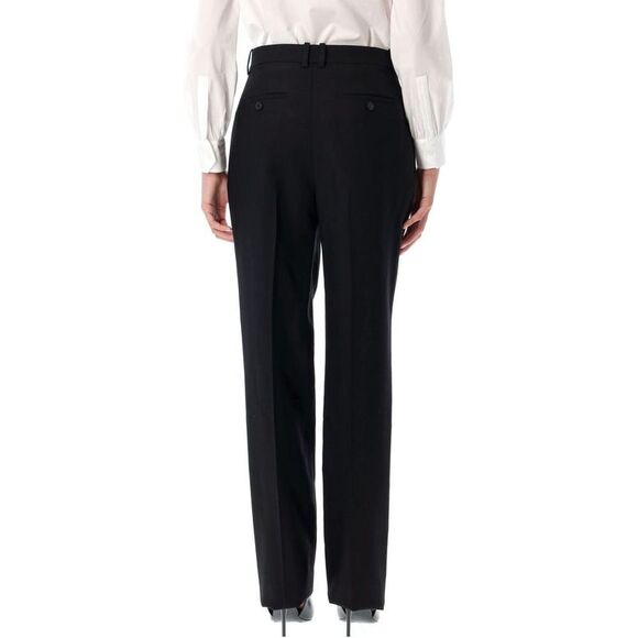 SAINT LAURENT High-Waisted Pleated Wool Trousers Women BLACK Pants - Picture 2 of 3